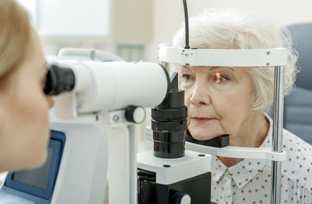 Senior woman having her eyes examined.